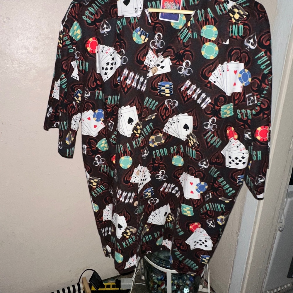 D-em crazy XL Poker Graphics Button Front Short Sleeve